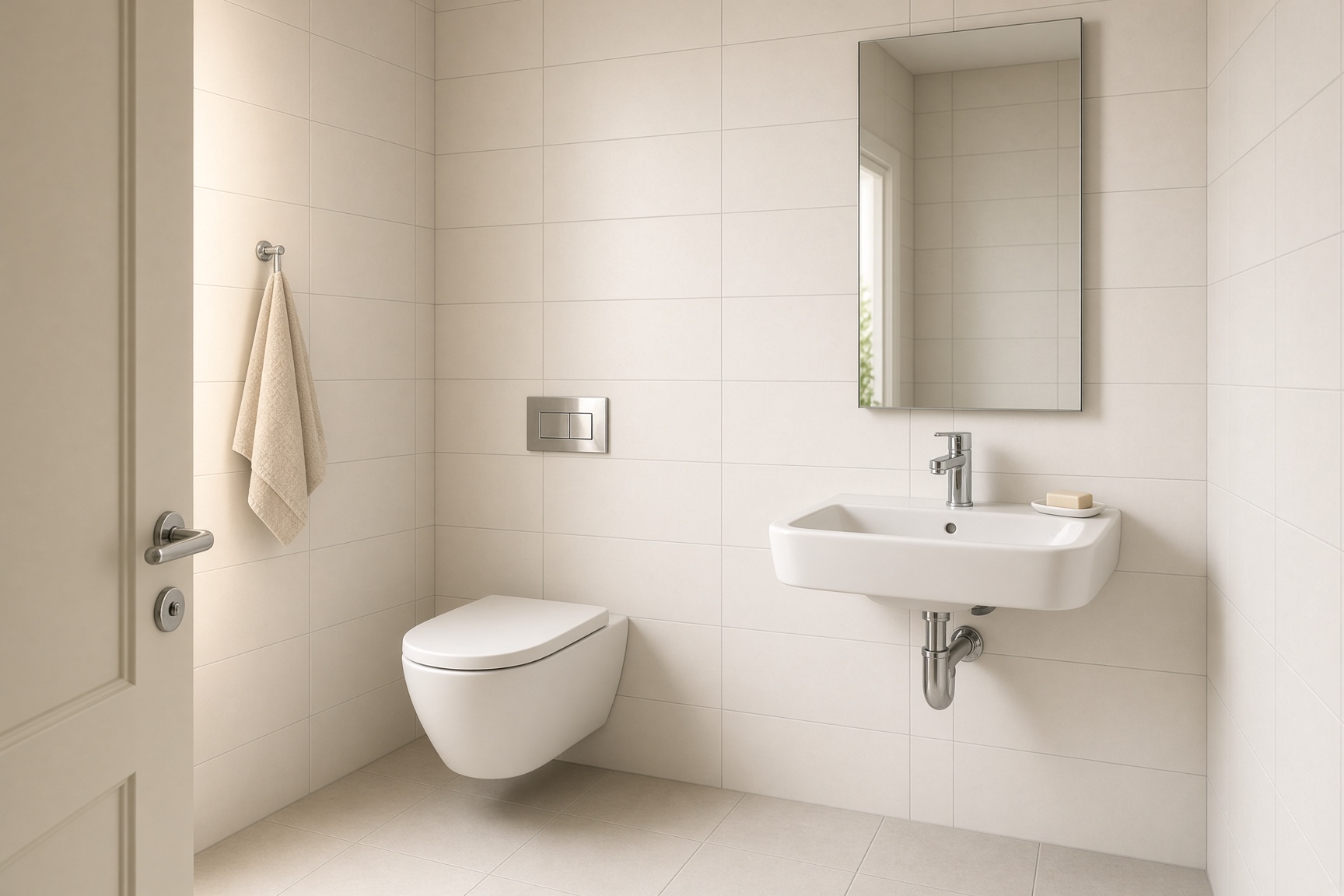Kleines Gäste-WC mit Wand-WC und Handwaschbecken